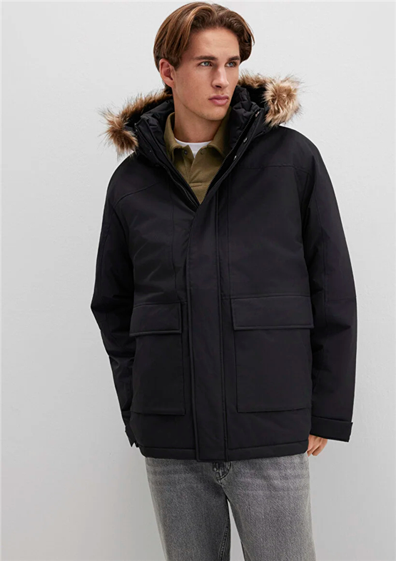 Mavı M0110472-900 Sıyah Erkek Loose Kapusonlu Parka