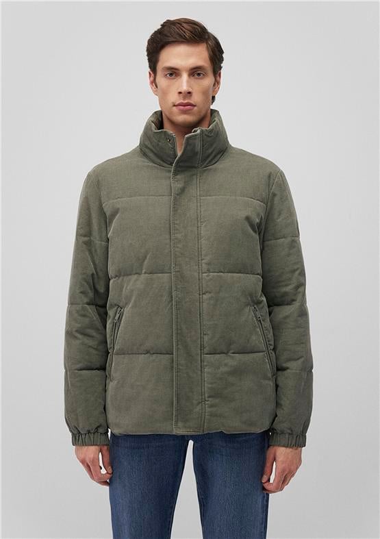 Mavı M0110476-85485 Soluk Koyu Yesıl Erkek Loose Kadıfe Dık Yaka Mont