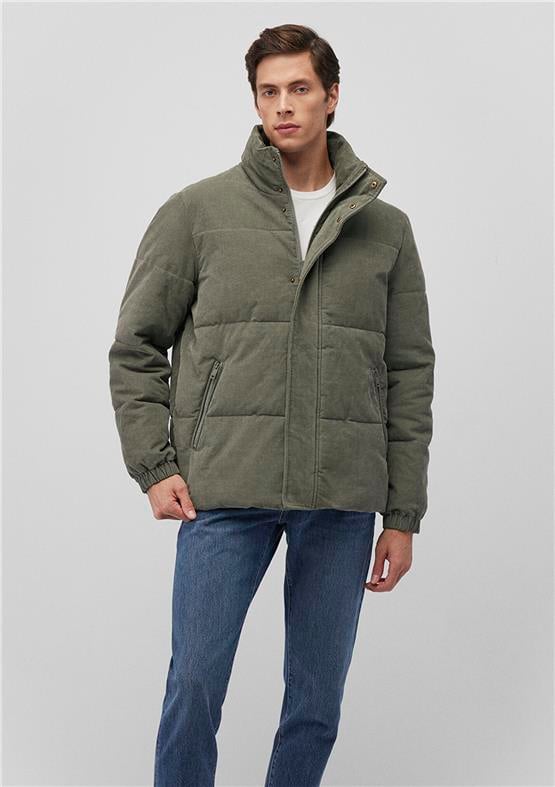 Mavı M0110476-85485 Soluk Koyu Yesıl Erkek Loose Kadıfe Dık Yaka Mont