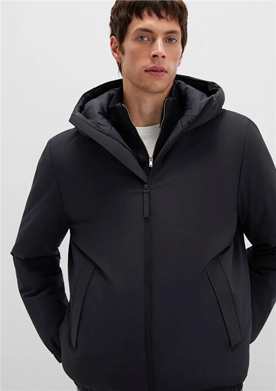 Mavı M0110617-71379 Jet Sıyah Erkek Bol Rahat Kesım Kapusonlu Sısme Mont