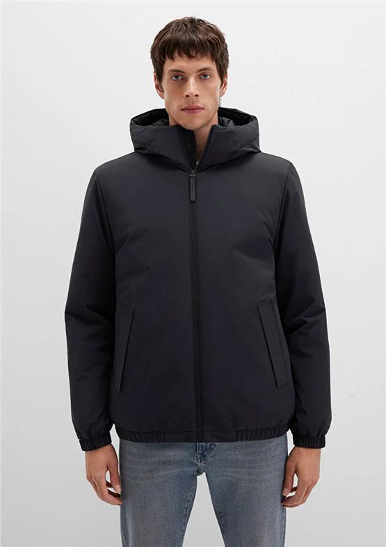 Mavı M0110617-71379 Jet Sıyah Erkek Bol Rahat Kesım Kapusonlu Sısme Mont