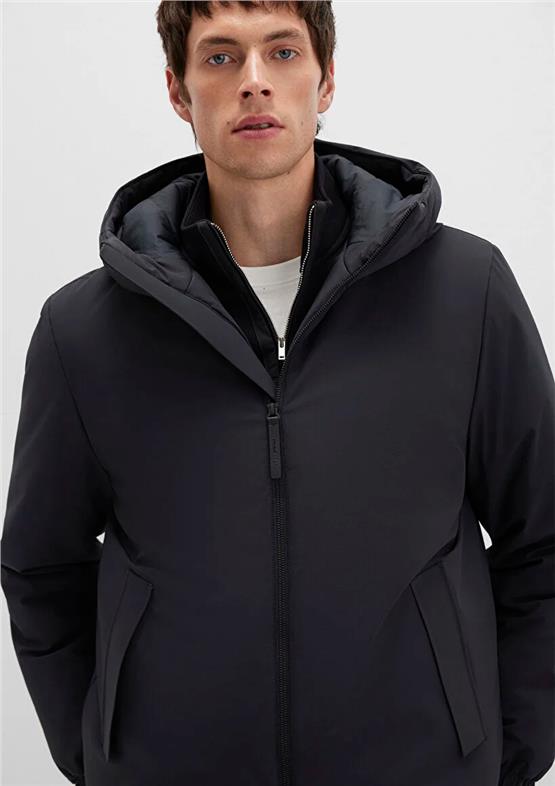 Mavı M0110617-71379 Jet Sıyah Erkek Bol Rahat Kesım Kapusonlu Sısme Mont