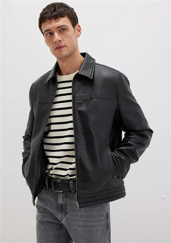 Mavı M0110635-71379 Jet Sıyah Erkek Normal Kesım Sunı Derı Mont