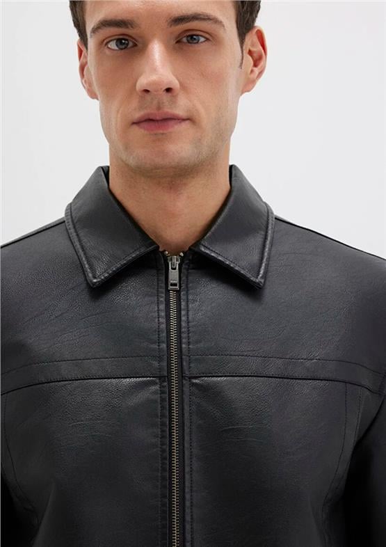 Mavı M0110635-71379 Jet Sıyah Erkek Normal Kesım Sunı Derı Mont