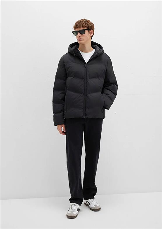 Mavı M0110651-71379 Jet Sıyah Erkek Bol Rahat Kesım Kapusonlu Sısme Mont