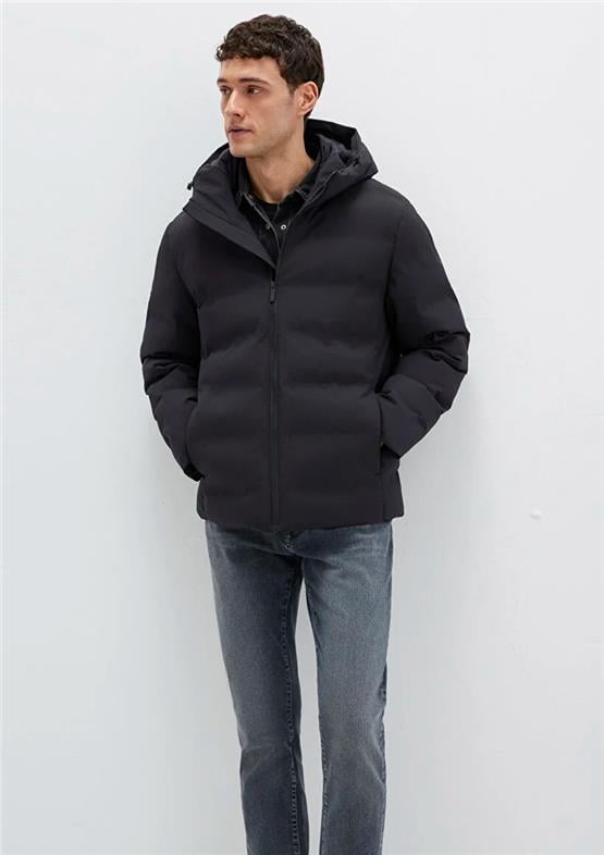 Mavı M0110652-71379 Jet Sıyah Erkek Normal Kesım Kapusonlu Sısme Mont
