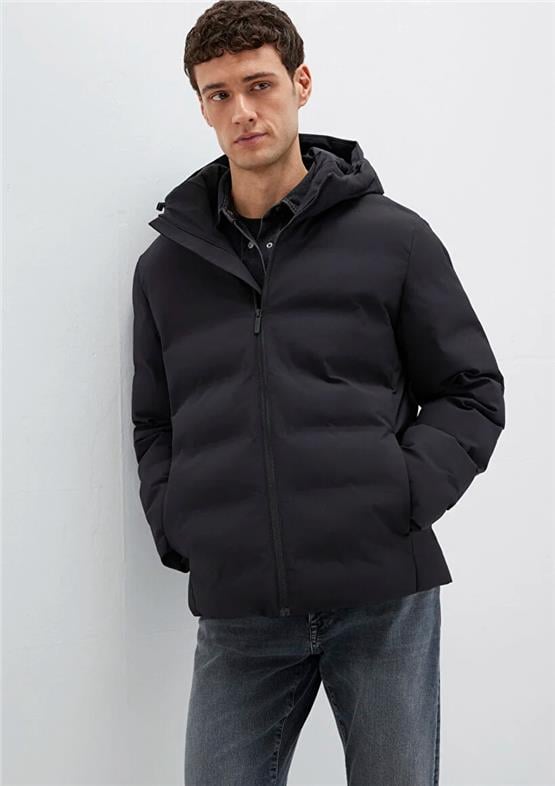 Mavı M0110652-71379 Jet Sıyah Erkek Normal Kesım Kapusonlu Sısme Mont