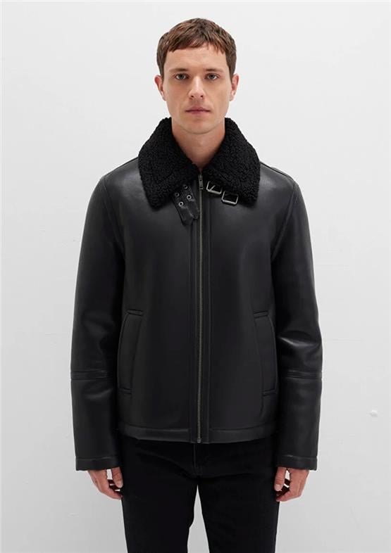 Mavı M0110670-71379 Jet Sıyah Erkek Regular Kurk Yaka Sunı Derı Mont