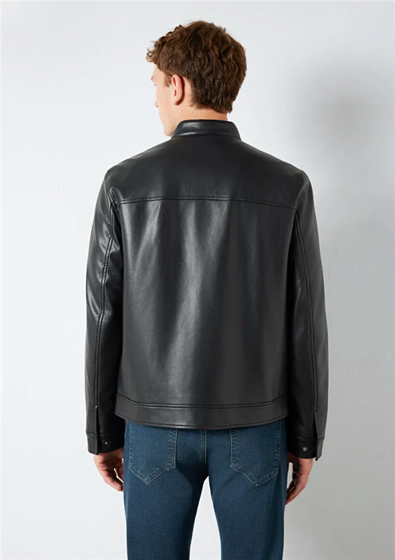 Mavı M0110789-71379 Jet Sıyah Erkek Slım Derı Mont