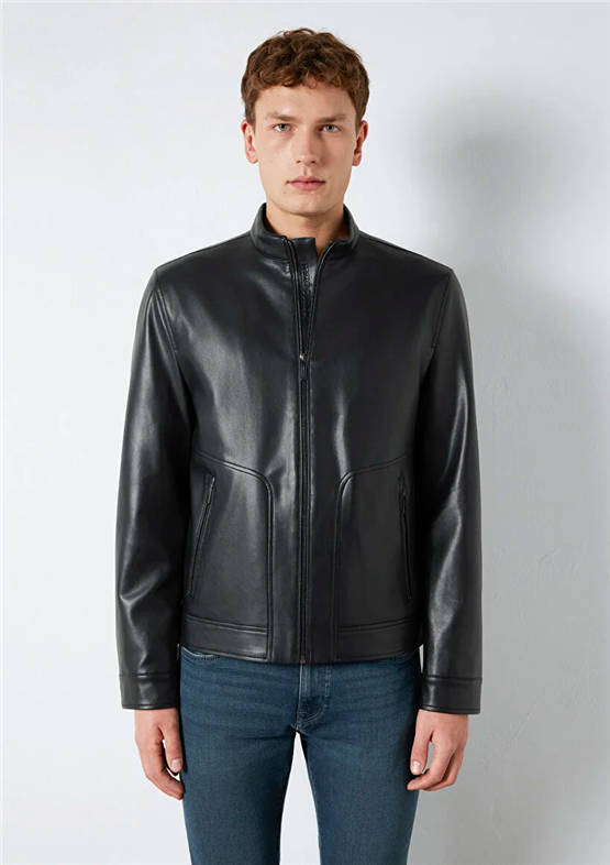 Mavı M0110789-71379 Jet Sıyah Erkek Slım Derı Mont