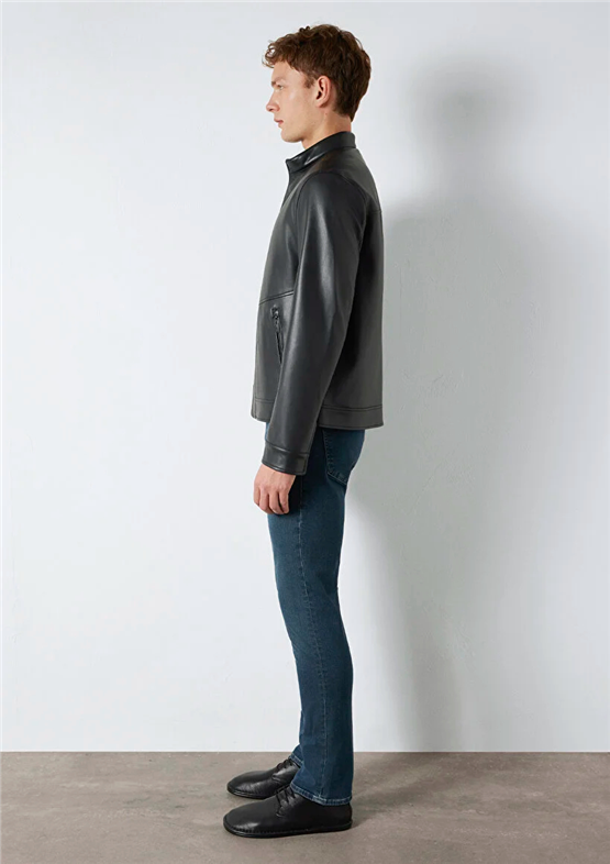 Mavı M0110789-71379 Jet Sıyah Erkek Slım Derı Mont