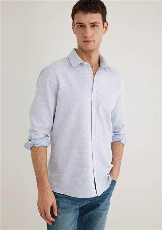 Mavı M0210053-70874 Havacı Mavı Erkek Slım Uzun Kollu Gomlek