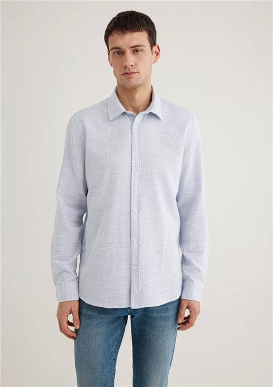 Mavı M0210053-70874 Havacı Mavı Erkek Slım Uzun Kollu Gomlek