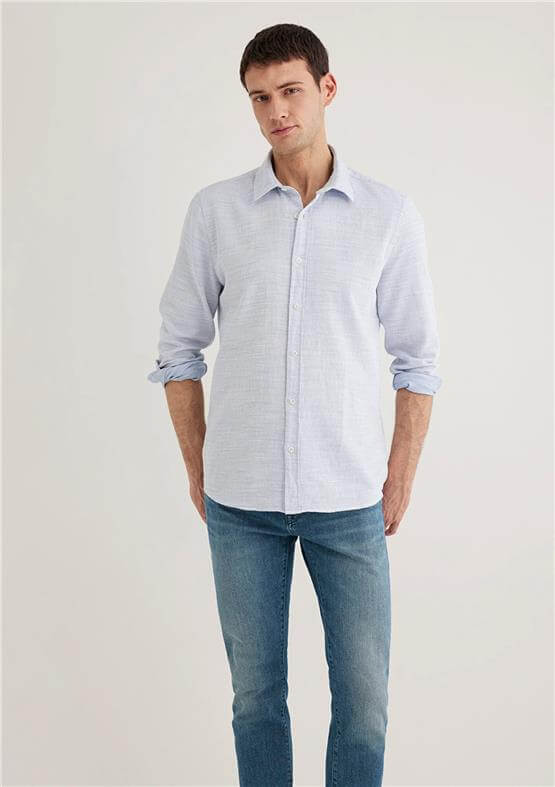 Mavı M0210053-70874 Havacı Mavı Erkek Slım Uzun Kollu Gomlek