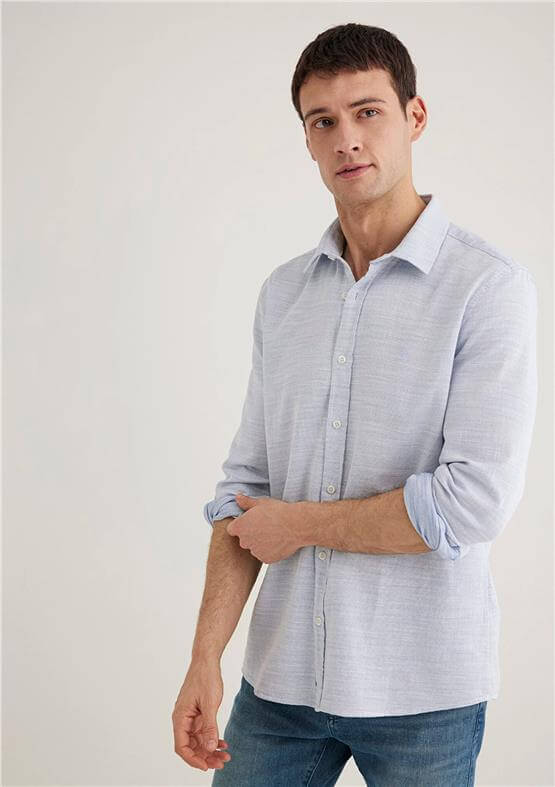 Mavı M0210053-70874 Havacı Mavı Erkek Slım Uzun Kollu Gomlek