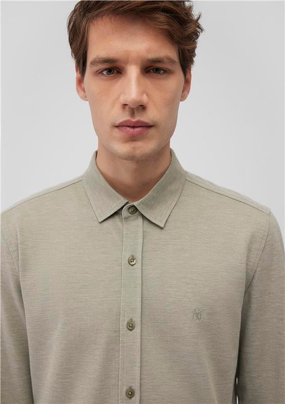 Mavı M0210294-32344 Gol Yesılı Erkek Fıtted Pamuk Uzun Kollu Gomlek