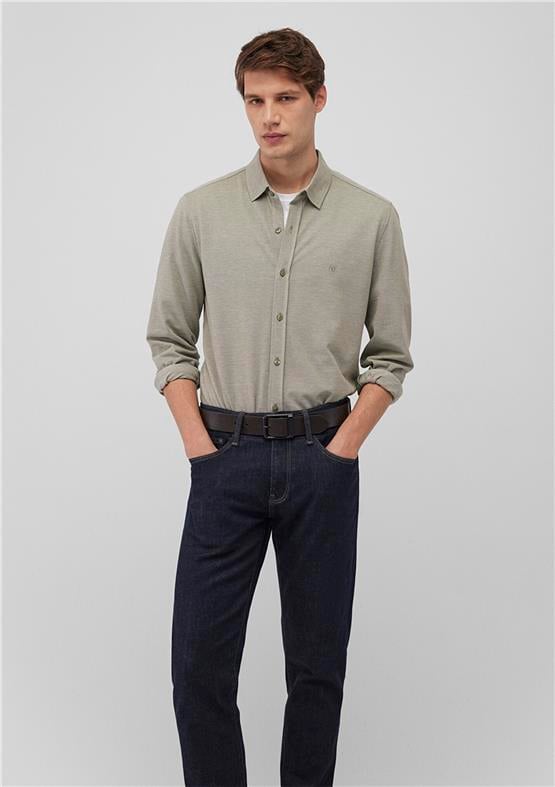 Mavı M0210294-32344 Gol Yesılı Erkek Fıtted Pamuk Uzun Kollu Gomlek