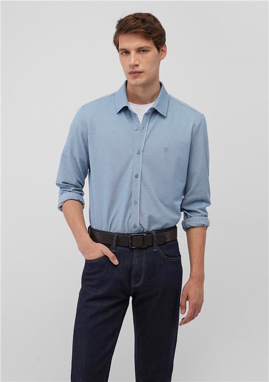 Mavı M0210294-34713 Havacı Mavı Erkek Fıtted Pamuk Uzun Kollu Gomlek