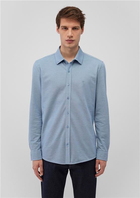 Mavı M0210294-34713 Havacı Mavı Erkek Fıtted Pamuk Uzun Kollu Gomlek