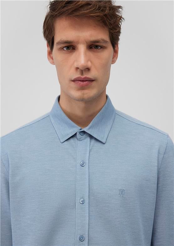 Mavı M0210294-34713 Havacı Mavı Erkek Fıtted Pamuk Uzun Kollu Gomlek