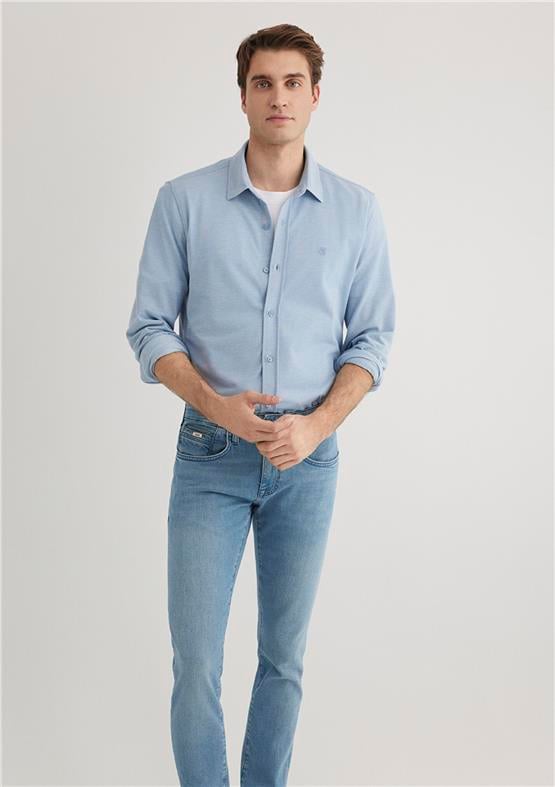 Mavı M0210294-70730 Golge Mavı Erkek Fıtted Uzun Kollu Gomlek