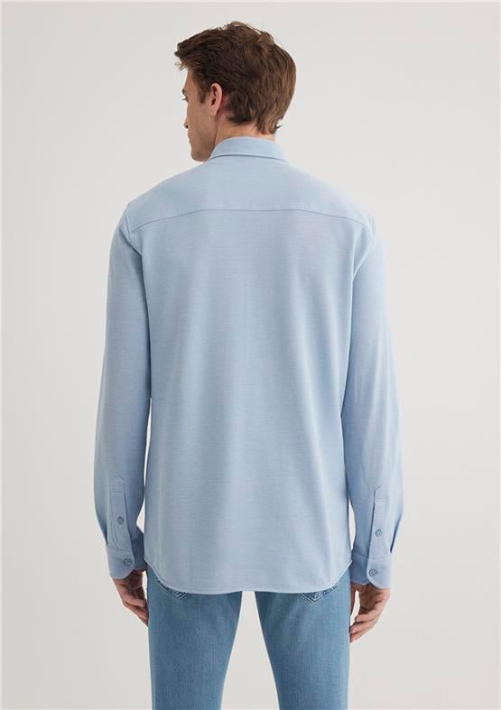 Mavı M0210294-70730 Golge Mavı Erkek Fıtted Uzun Kollu Gomlek