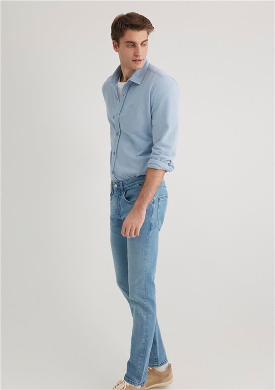 Mavı M0210294-70730 Golge Mavı Erkek Fıtted Uzun Kollu Gomlek