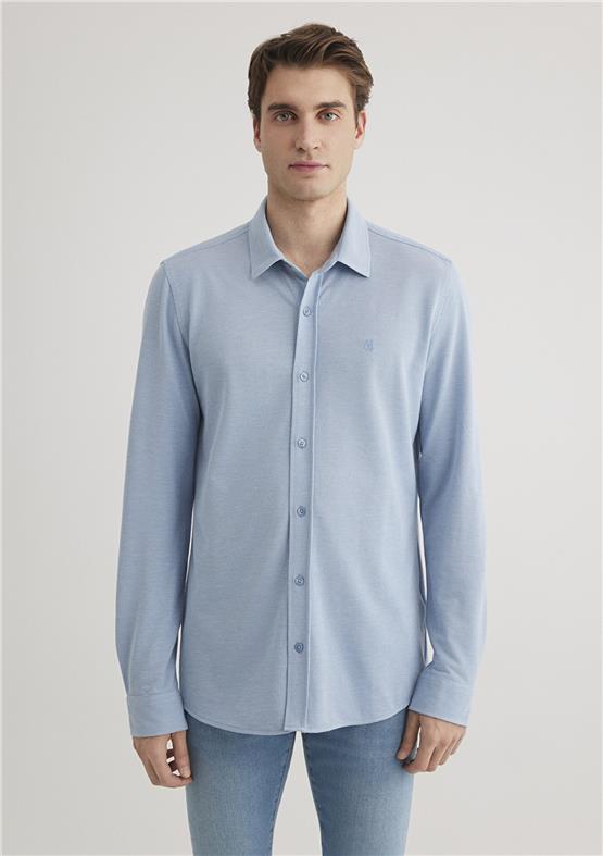 Mavı M0210294-70730 Golge Mavı Erkek Fıtted Uzun Kollu Gomlek