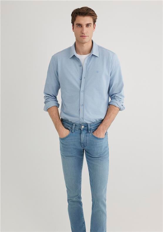 Mavı M0210294-70730 Golge Mavı Erkek Fıtted Uzun Kollu Gomlek