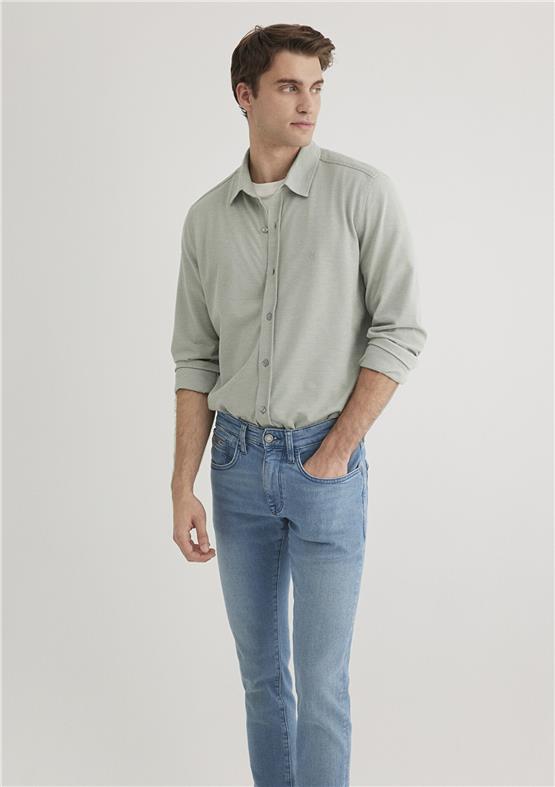 Mavı M0210294-71476 Acık Yesıl Erkek Fıtted Uzun Kollu Gomlek