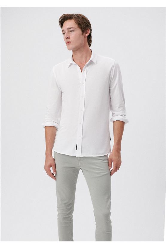 Mavi M0210329-620 Beyaz Erkek Fitted Uzun Kol Gömlek