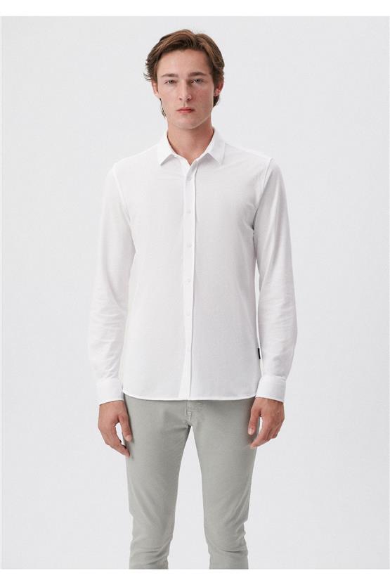 Mavi M0210329-620 Beyaz Erkek Fitted Uzun Kol Gömlek