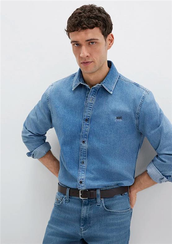 Mavı M0210496-87937 Roy Vıntage Blue Lux Black Erkek Dar Kesım Denım Gomlek