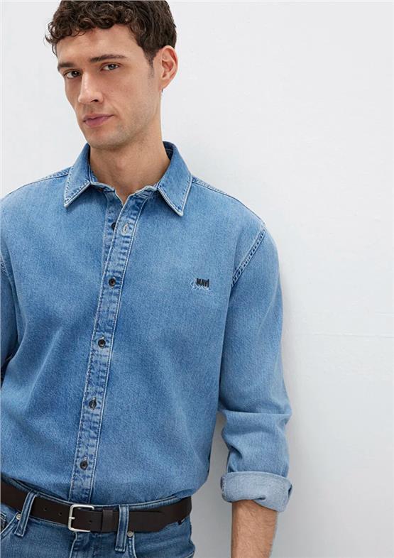 Mavı M0210496-87937 Roy Vıntage Blue Lux Black Erkek Dar Kesım Denım Gomlek