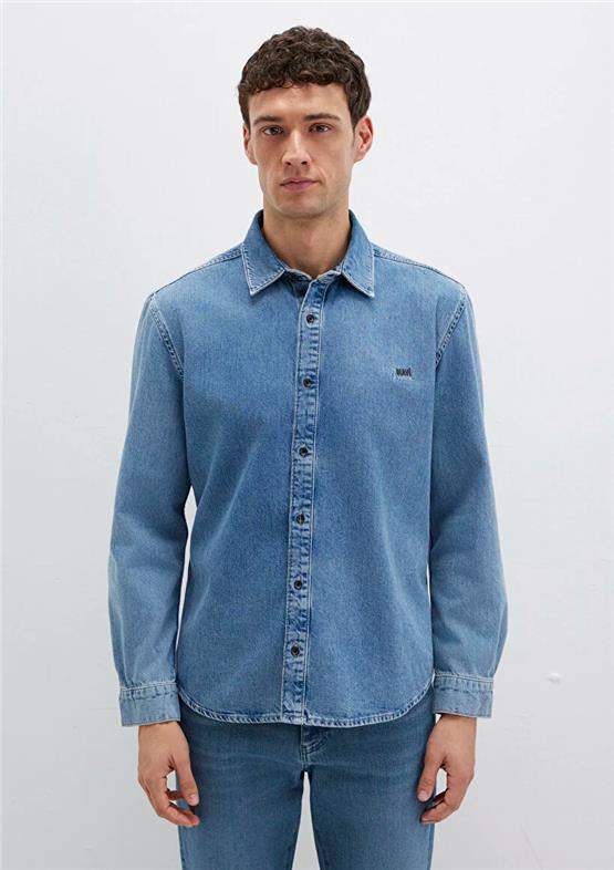 Mavı M0210496-87937 Roy Vıntage Blue Lux Black Erkek Dar Kesım Denım Gomlek