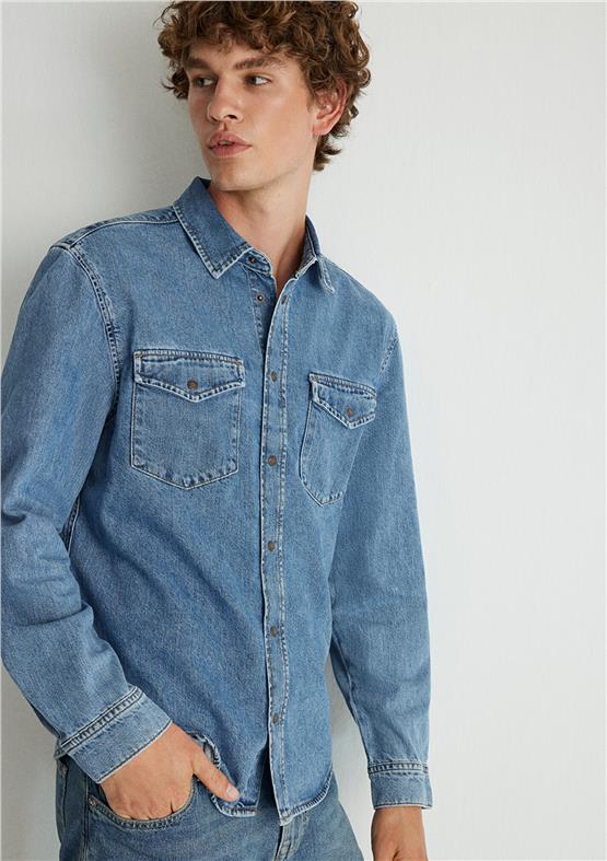 Mavı M0210909-87933 Ted Mıd Blue Denım Erkek Slım Denım Gomlek