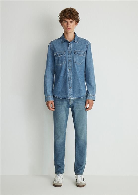 Mavı M0210909-87933 Ted Mıd Blue Denım Erkek Slım Denım Gomlek