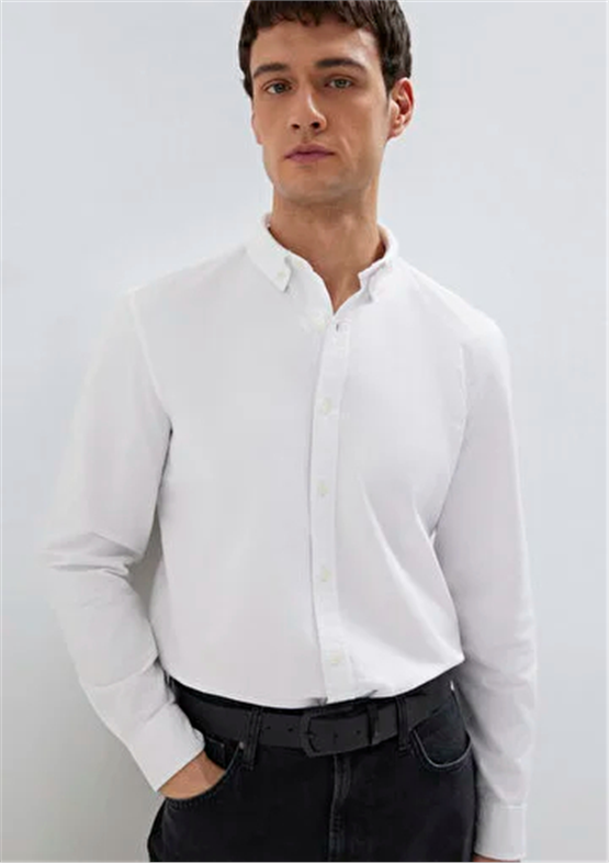 Mavı M0211199-620 Beyaz Erkek Regular Uzun Kollu Duz Gomlek