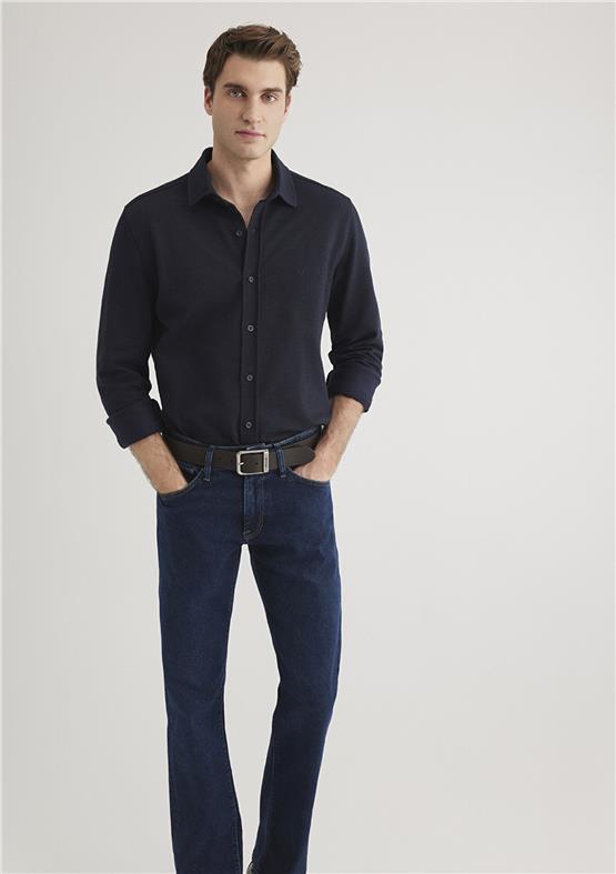 Mavı M0211249-70490 Gece Lacıvert Erkek Slım Uzun Kol Gomlek