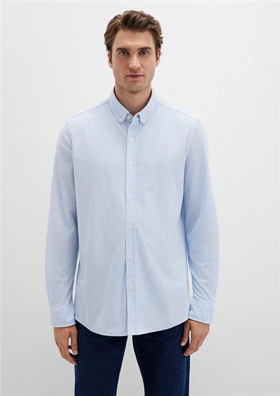 Mavı M0211402-88654 Fıyort Mavı Erkek Slım Cızgılı Gomlek