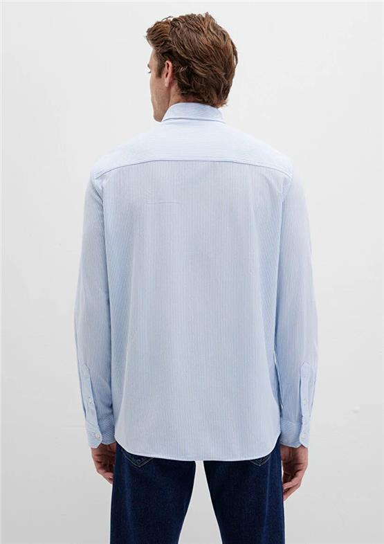Mavı M0211402-88654 Fıyort Mavı Erkek Slım Cızgılı Gomlek