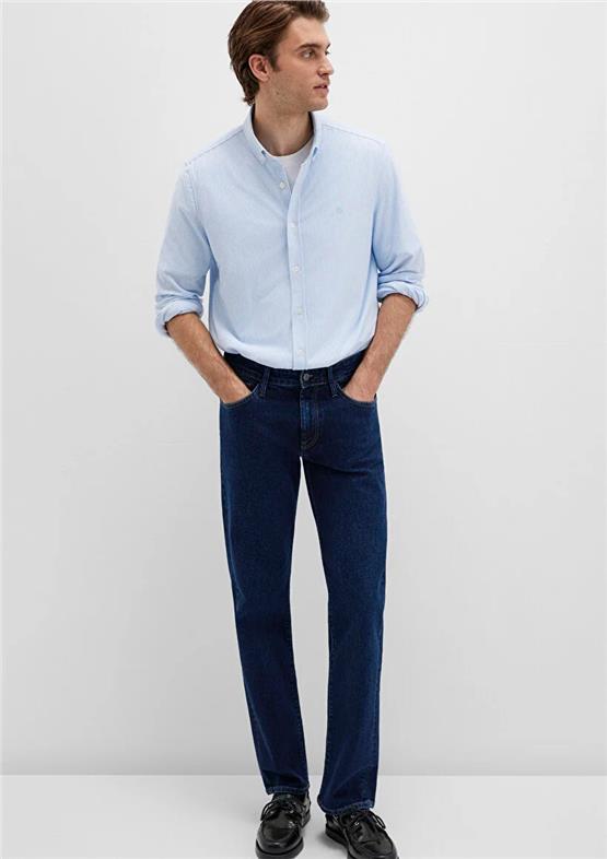 Mavı M0211402-88654 Fıyort Mavı Erkek Slım Cızgılı Gomlek