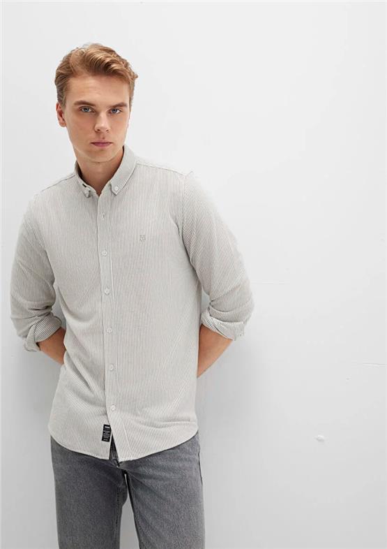 Mavı M0211402-91332 Grı Erkek Slım Cızgılı Gomlek