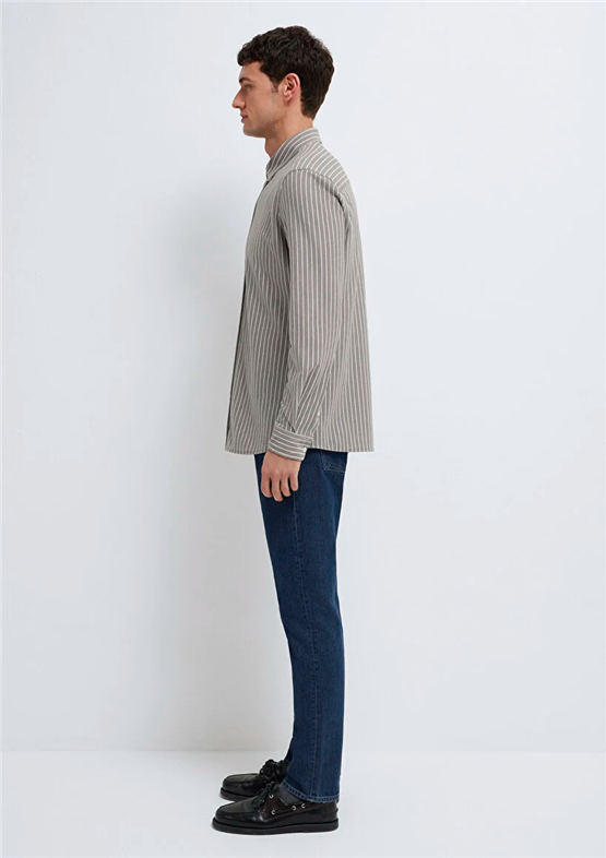 Mavı M0211404-91582 Beyaz Cızgılı Erkek Slım Cızgılı Gomlek