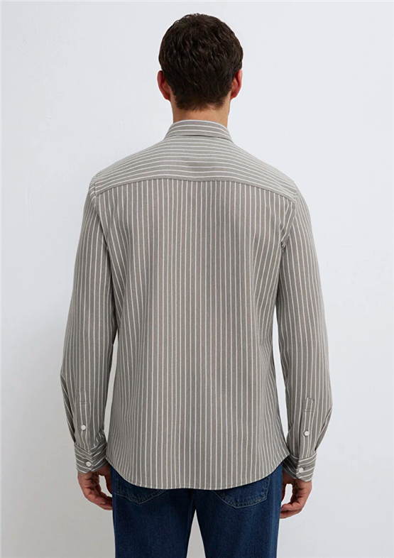 Mavı M0211404-91582 Beyaz Cızgılı Erkek Slım Cızgılı Gomlek