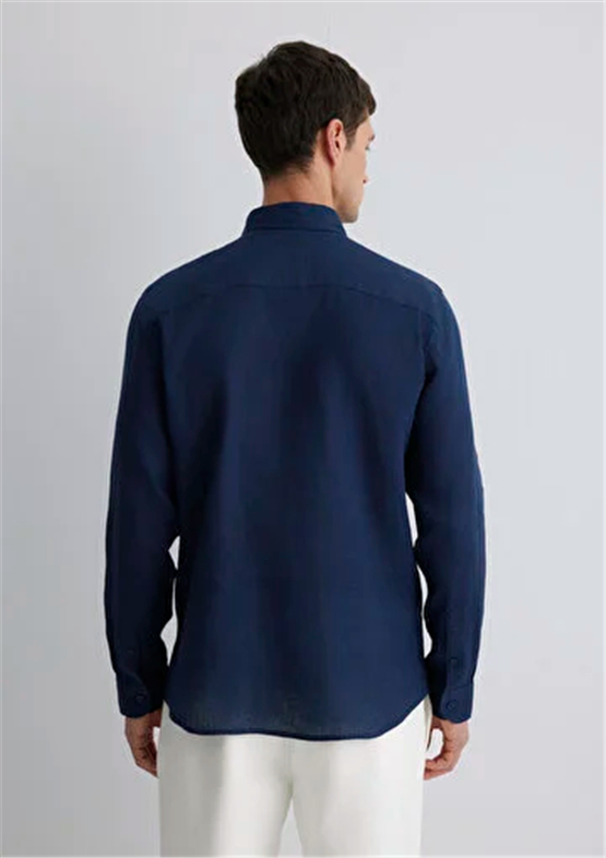 Mavı M0211466-70497 Derın Lacıvert Erkek Dar Kesım Uzun Kollu Keten Gomlek