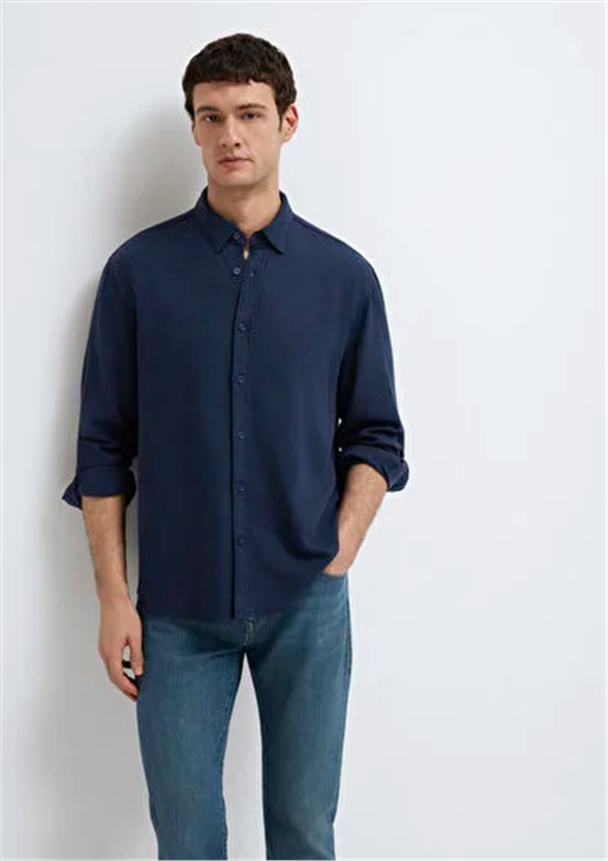 Mavı M0211482-70490 Gece Lacıvert Erkek Regular Uzun Kollu Tencel Gomlek