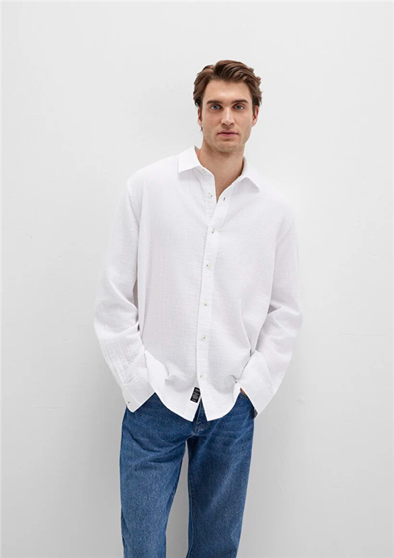 Mavı M0211518-620 Beyaz Erkek Regular Uzun Kollu Duz Gomlek