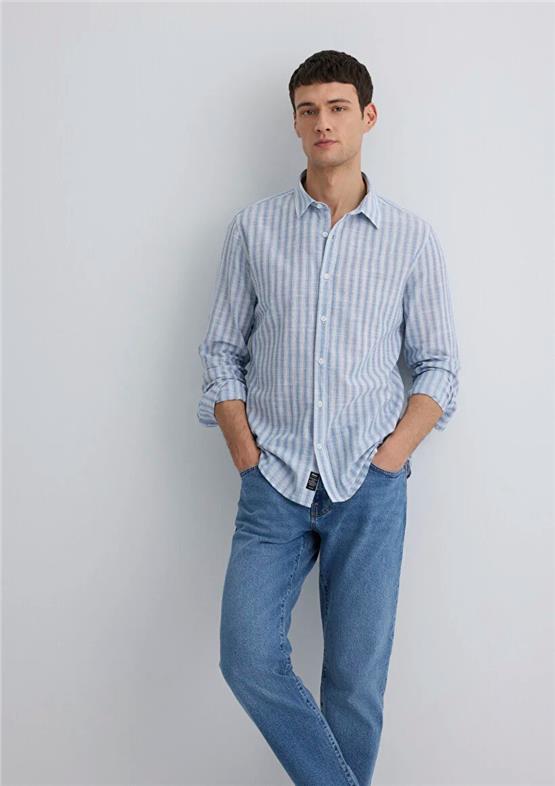 Mavı M0211538-70744 Copen Blue Erkek Regular Cızgılı Gomlek