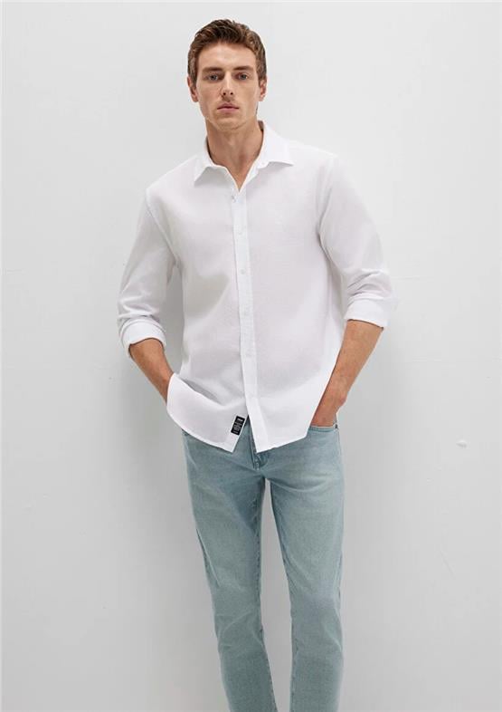 Mavı M0211656-620 Beyaz Erkek Uzun Kollu Dar Kesım Duz Gomlek